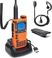 Dual Band Walkie Talkie VHF UHF NOAA Long Range Orange G Shape Earpiece