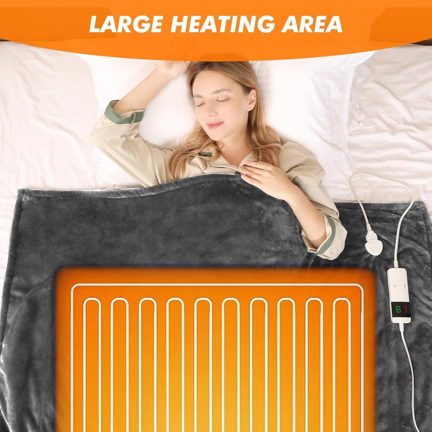 Electric Heated Throw Blanket Light Grey 130x160cm Sherpa Fleece 10 Heat Timer