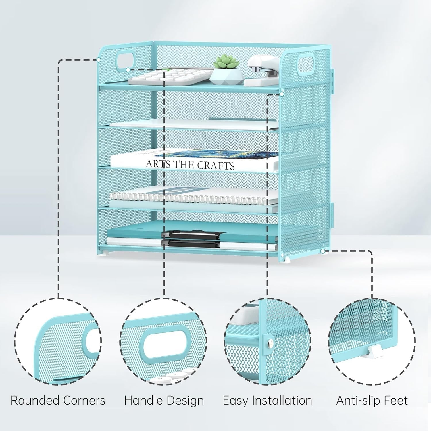 5-Tray Metal Desk Organizer Letter Tray Holder for Office & Home