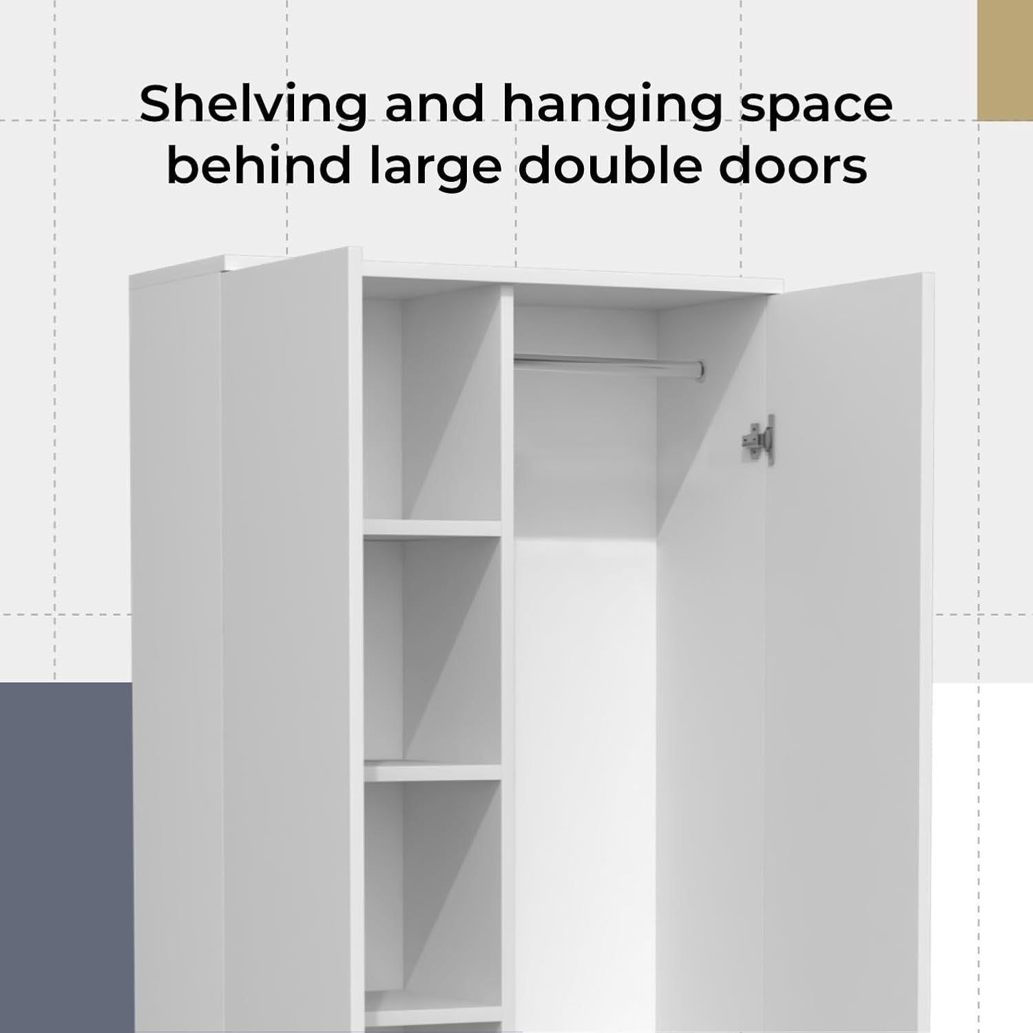 White Modern Double Wardrobe with Drawers & Hanging Rail - Bedroom Storage
