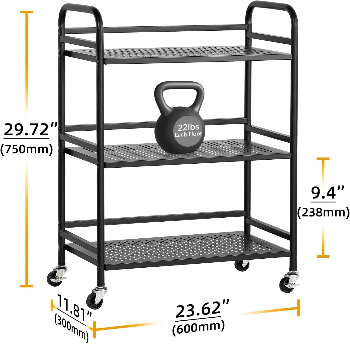 3 Tier Heavy Duty Rolling Cart Metal Storage Trolley Lockable Wheels