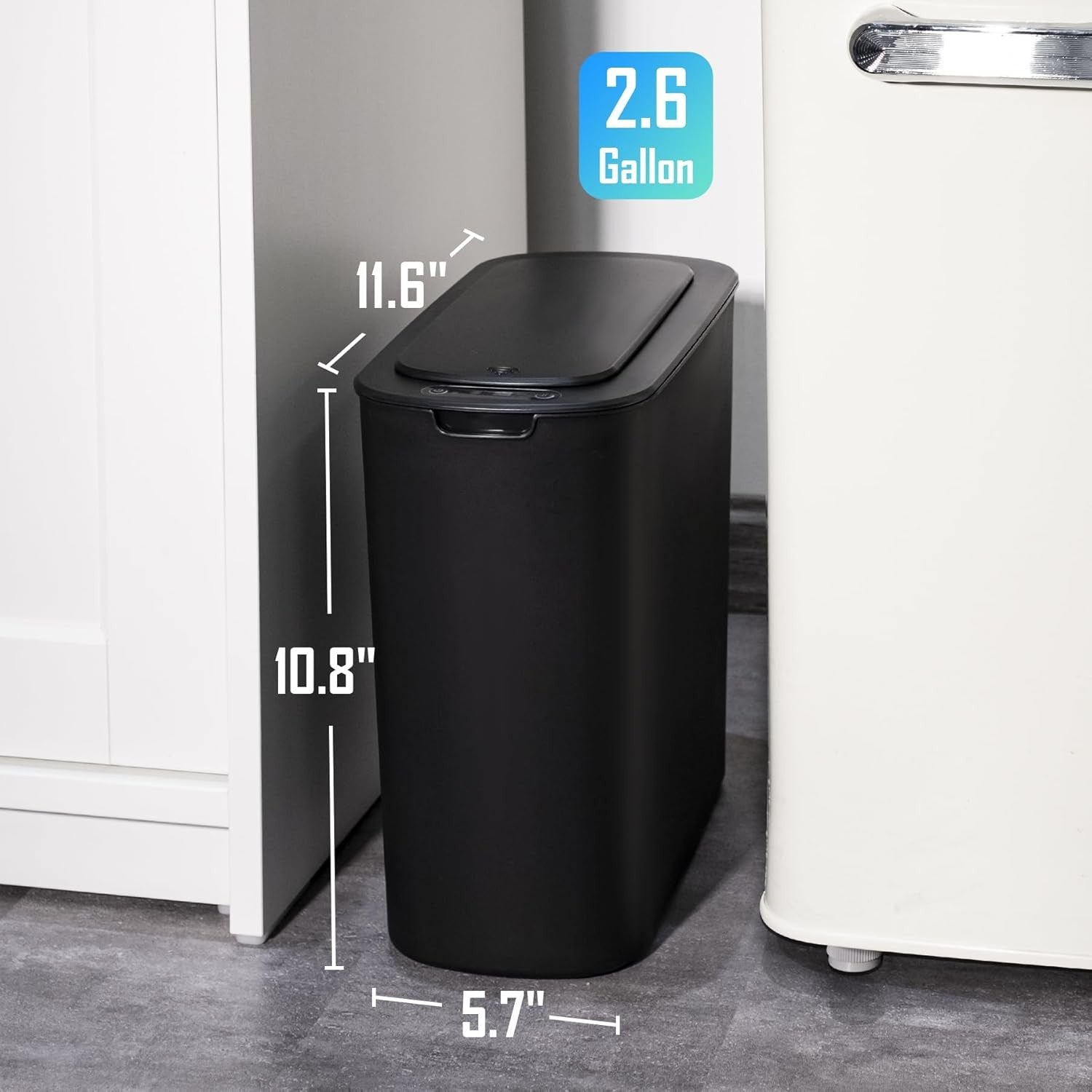 2.6G Touchless Motion Sensor Trash Can | Smart Bathroom Bin Black