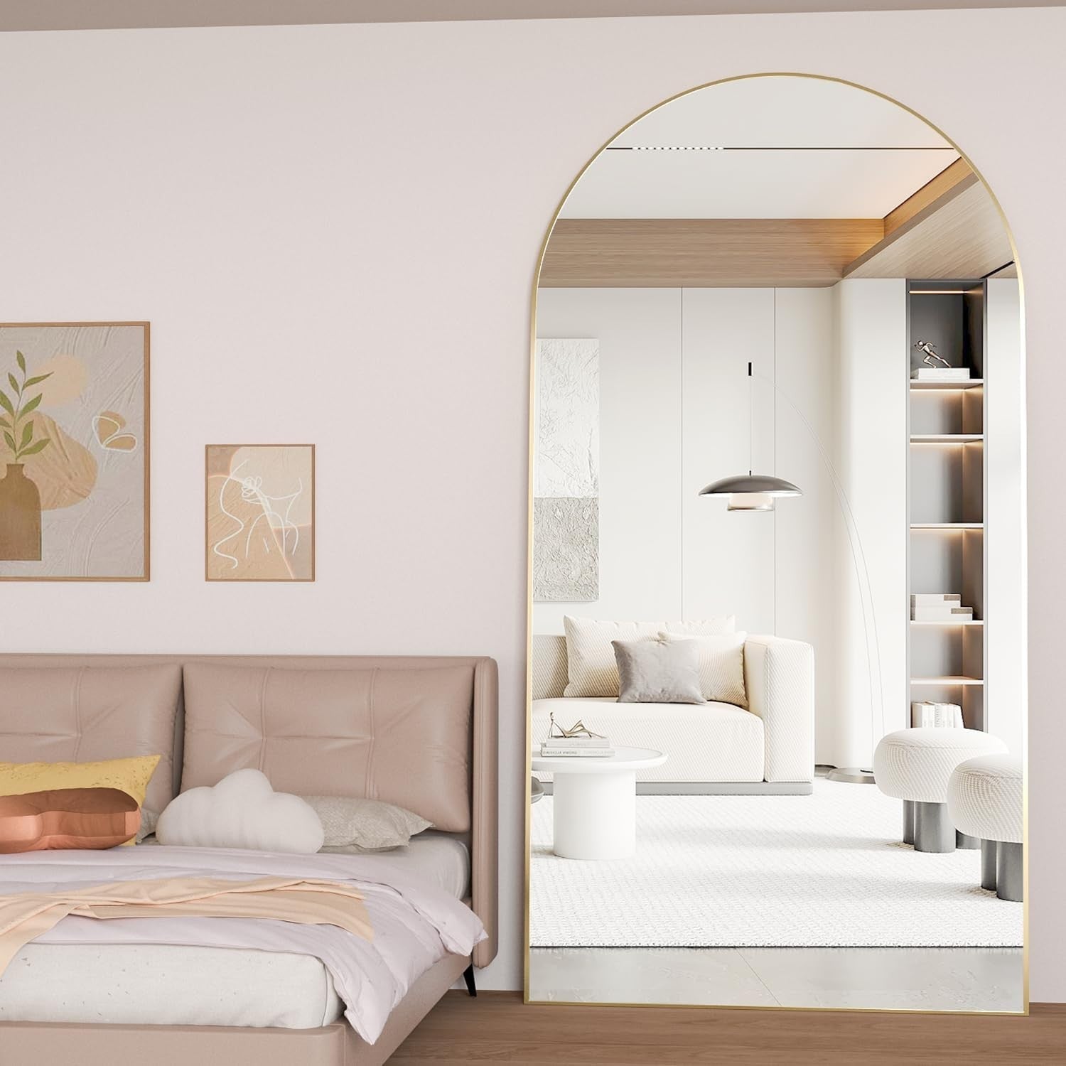Gold Arch Floor Mirror 198x96cm Full Length Standing Leaning Luxury