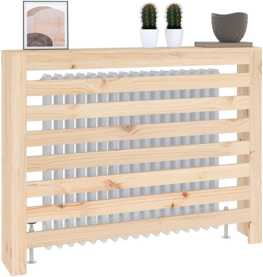 Solid Pine Radiator Cover 108cm Natural Wood Slat Cabinet with Shelf