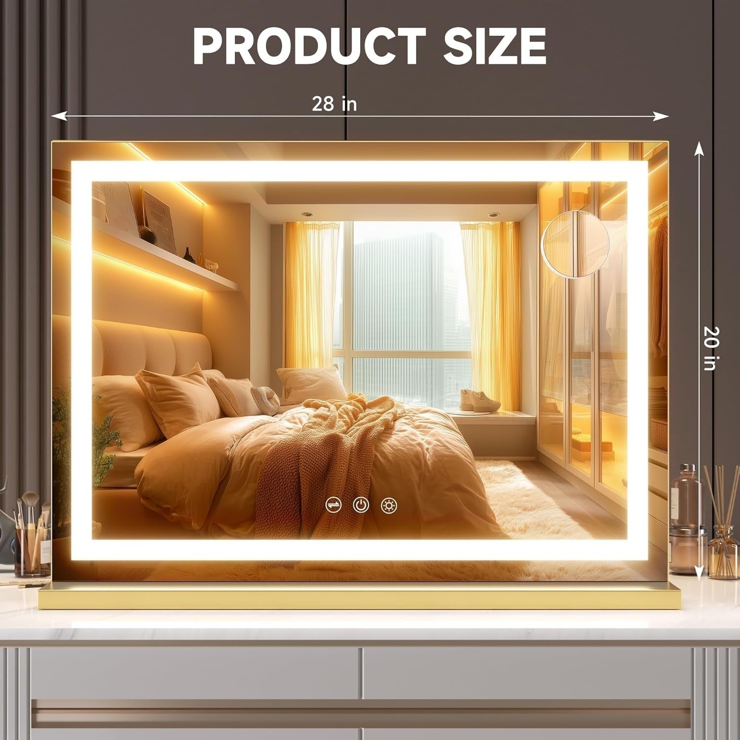 Lighted Makeup Mirror 70x50cm LED Touch Control Dimmable Vanity Lamp