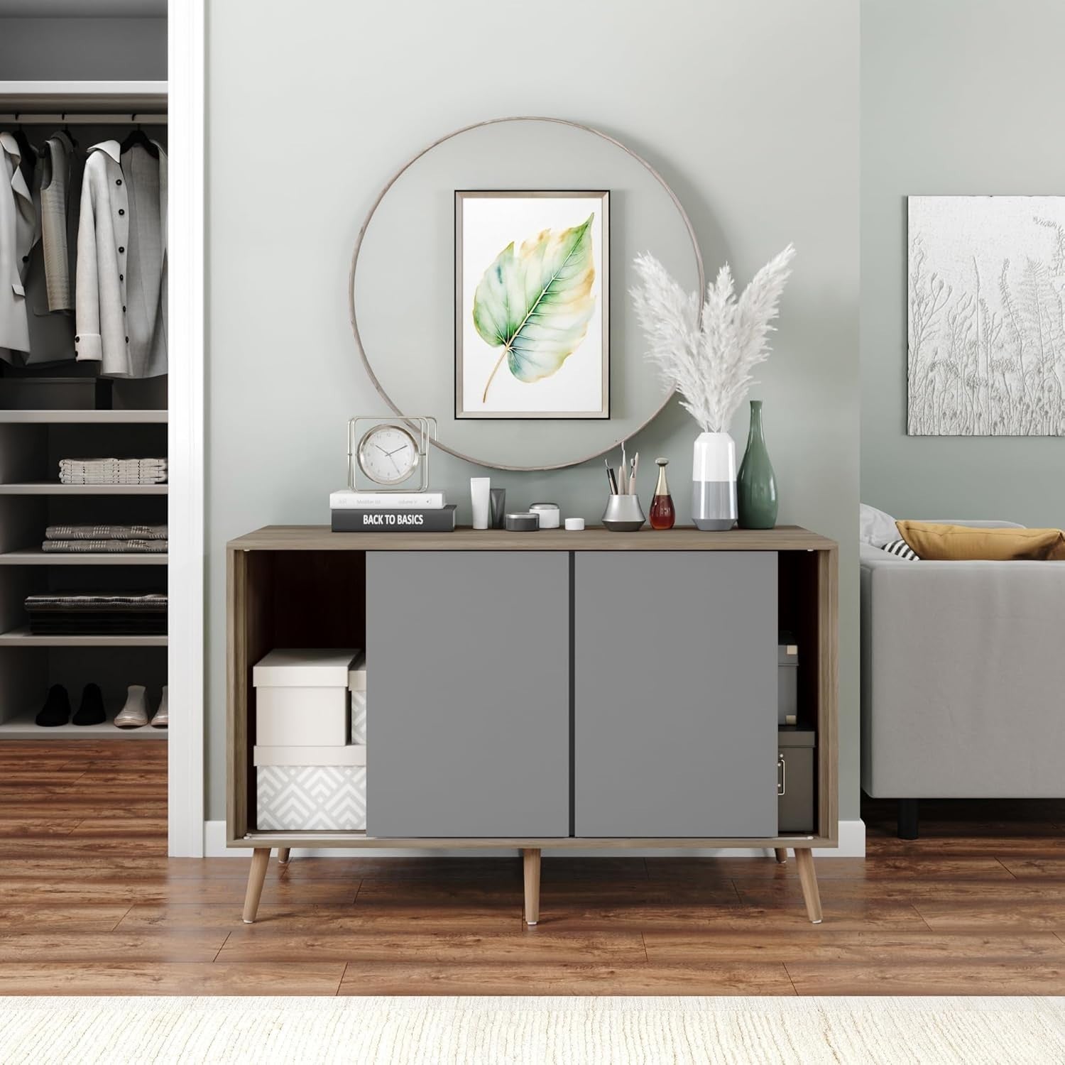 Wooden 3-Door Sliding Sideboard Cabinet with Legs Modern Storage Cupboard