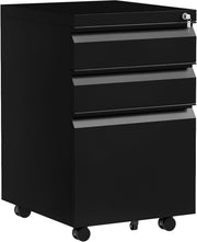 Black 3 Drawer Mobile Filing Cabinet Lockable Steel Office Storage with Wheels