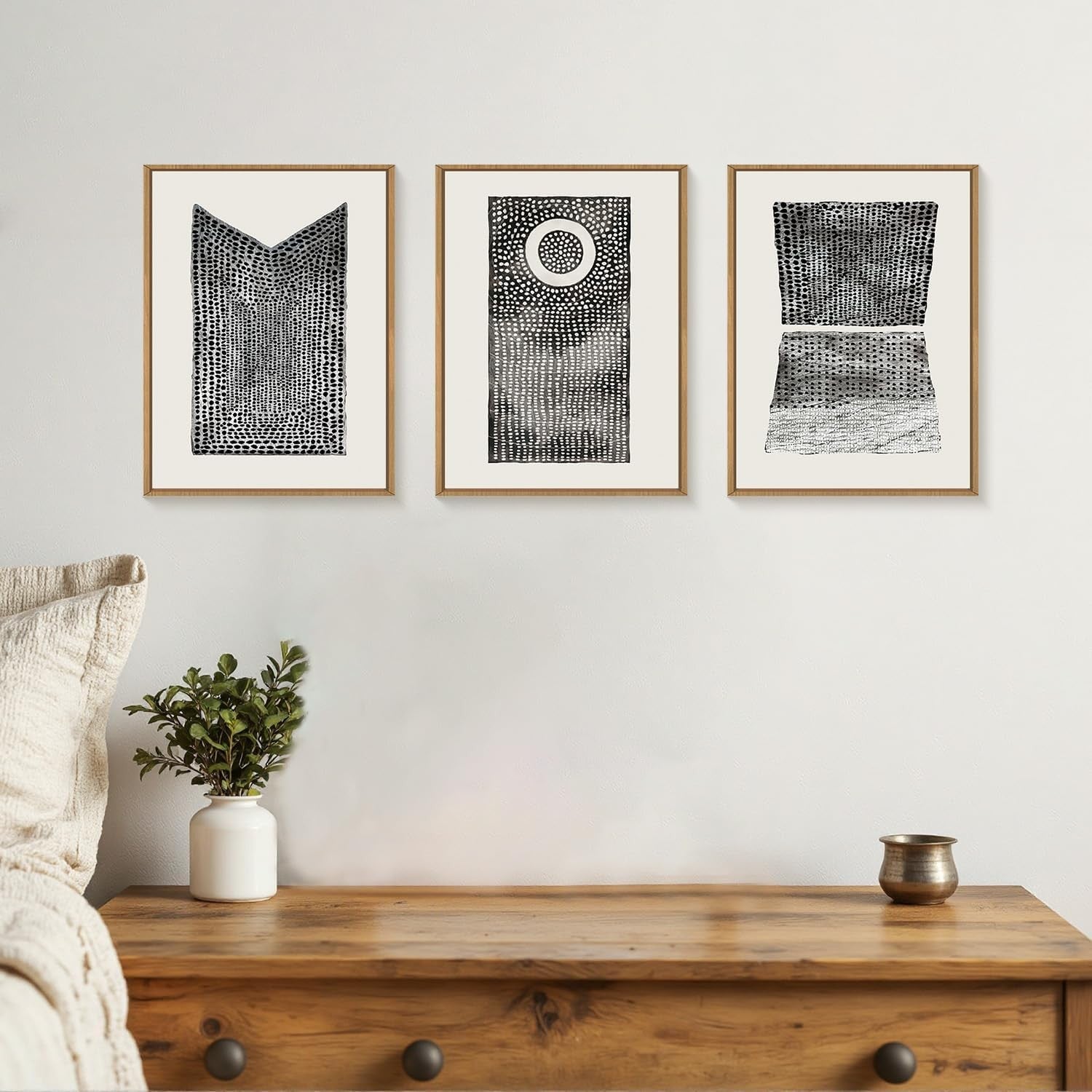 3 Panel Black White Geometric Canvas Wall Art 30x40cm Set