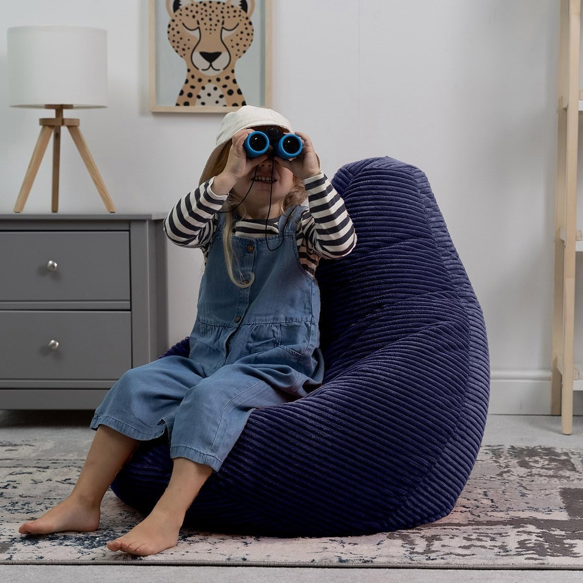 Navy Blue Kids Bean Bag Chairs 2 Pack Soft Corduroy Lounge for Reading Gaming