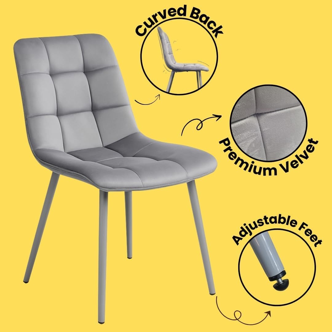 Round Glass Dining Table Set Grey Velvet Chairs | Modern Kitchen Storage