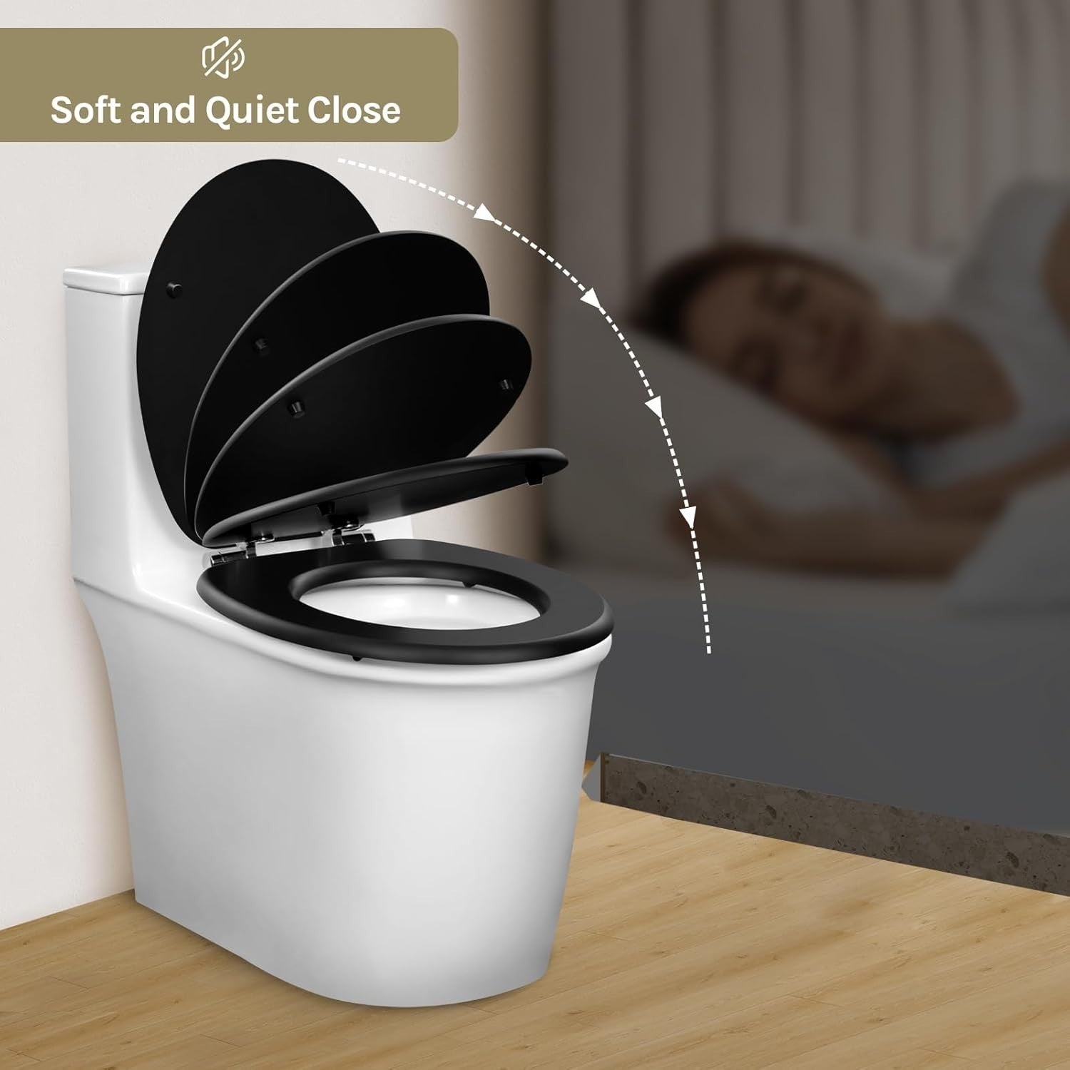 Soft Close O-Shaped Toilet Seat Quick Release MDF Matte Black Heavy Duty