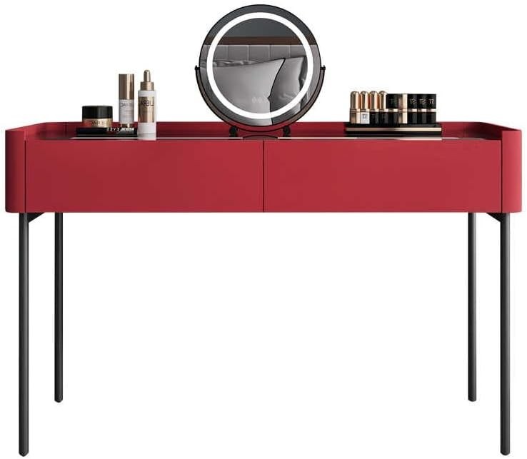 Minimalist Vanity Table Dresser Red Lacquer Makeup Desk W/ Digital Security Draw