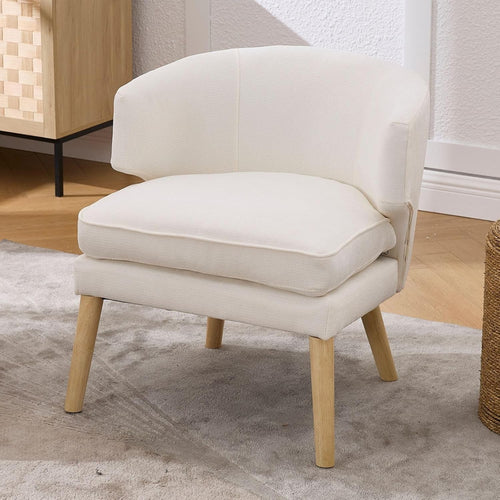 Modern Beige Chenille Tub Chair Wooden Legs Lounge Armchair Bedroom