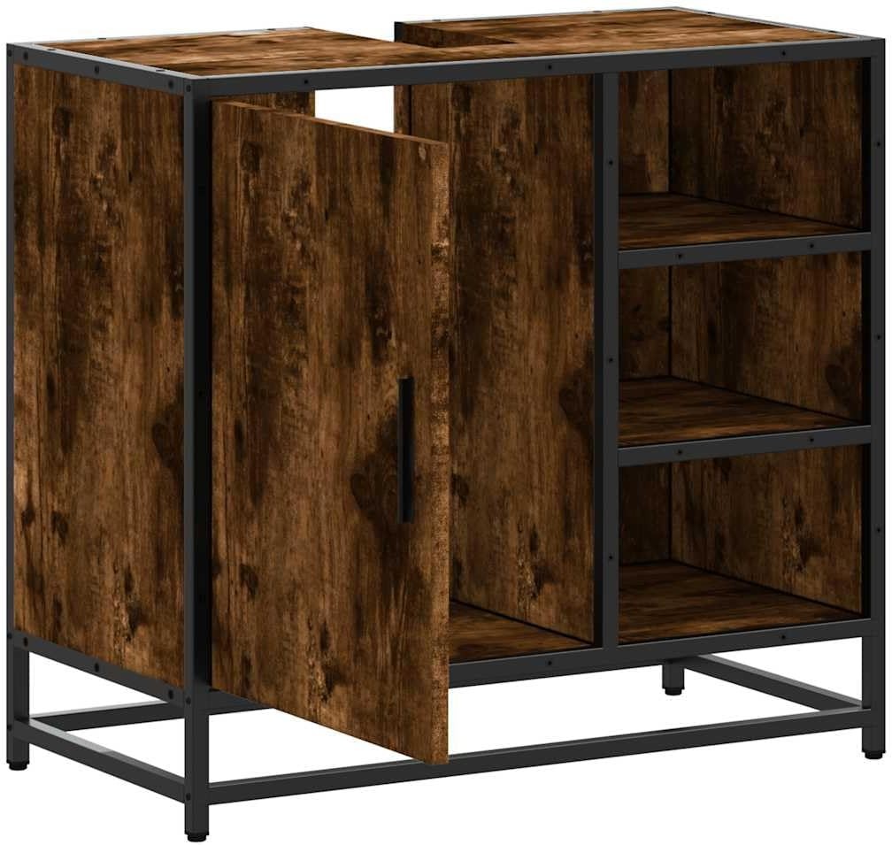 Smoked Oak Under Sink Bathroom Cabinet – Rustic Wood Storage Unit 65cm Modern