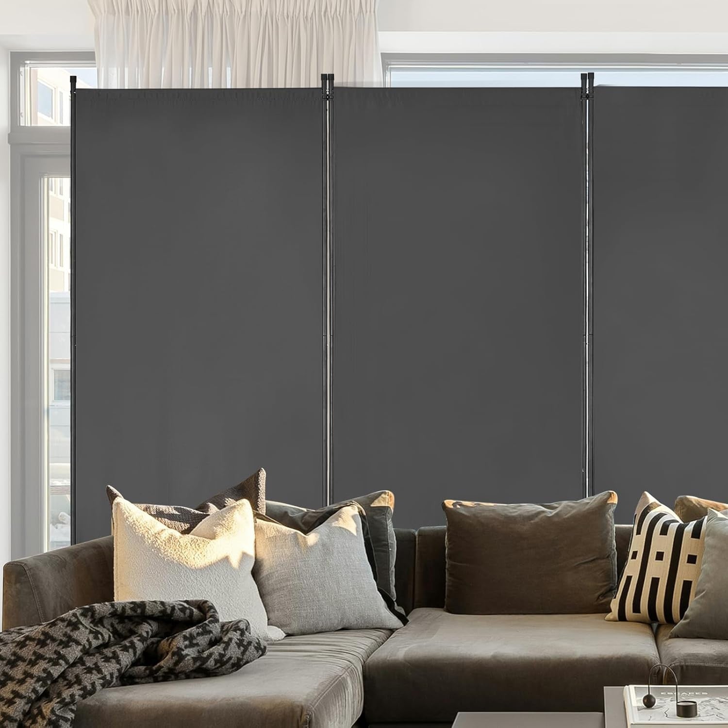 3 Panel Grey Folding Room Divider Privacy Screen Partition 260x184cm