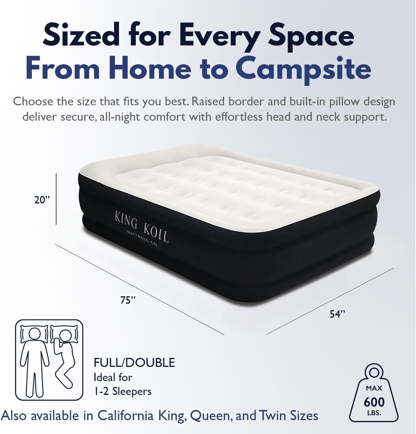 Black Luxury Full Size Air Mattress with Built-In Pump & Pillow Top