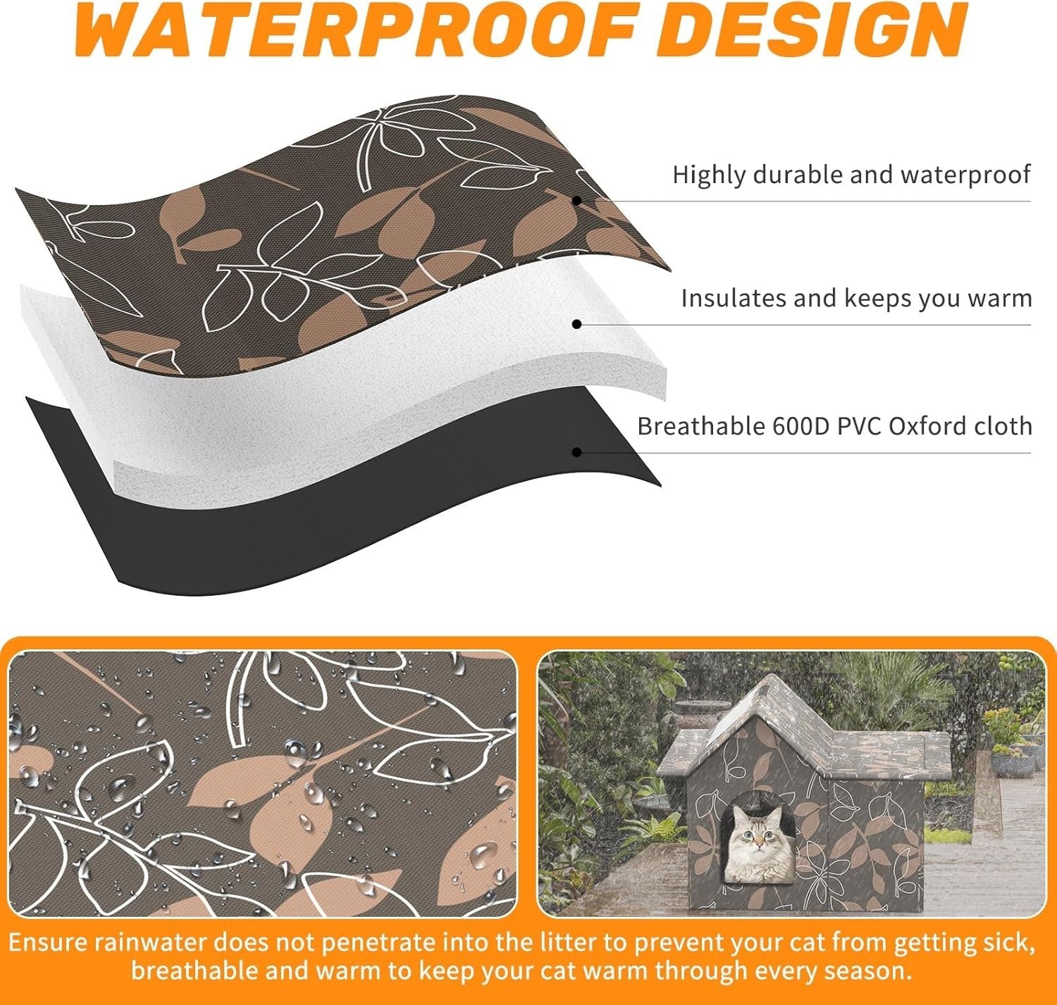 Waterproof Outdoor Cat House with Soft Mat, Foldable Winter Shelter 33x38x43cm