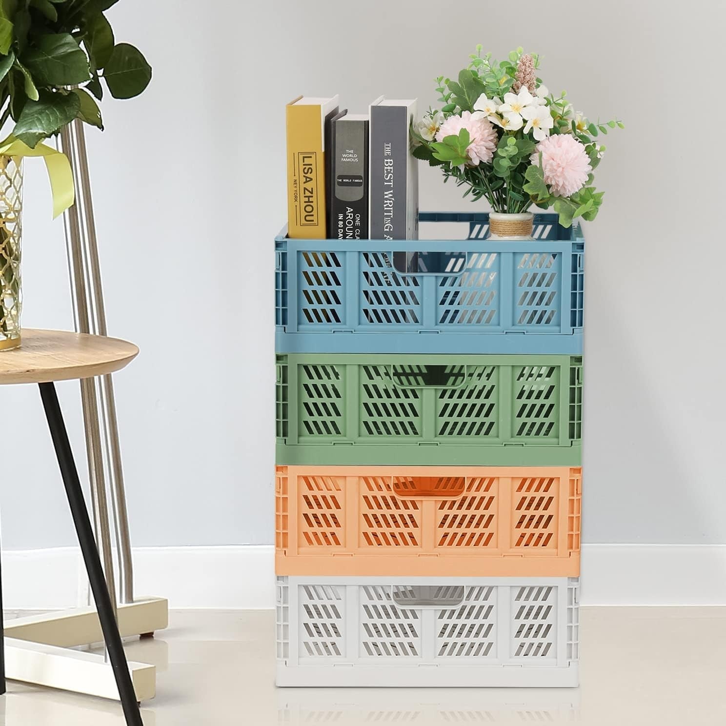 4x 13L Colorful Collapsible Storage Baskets 33.8x25.9x13cm