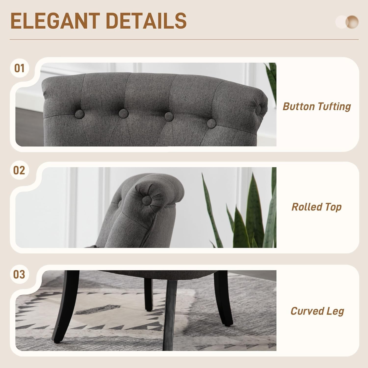 Charcoal Grey Linen Accent Tub Chair Button Tufted Lounge Seat