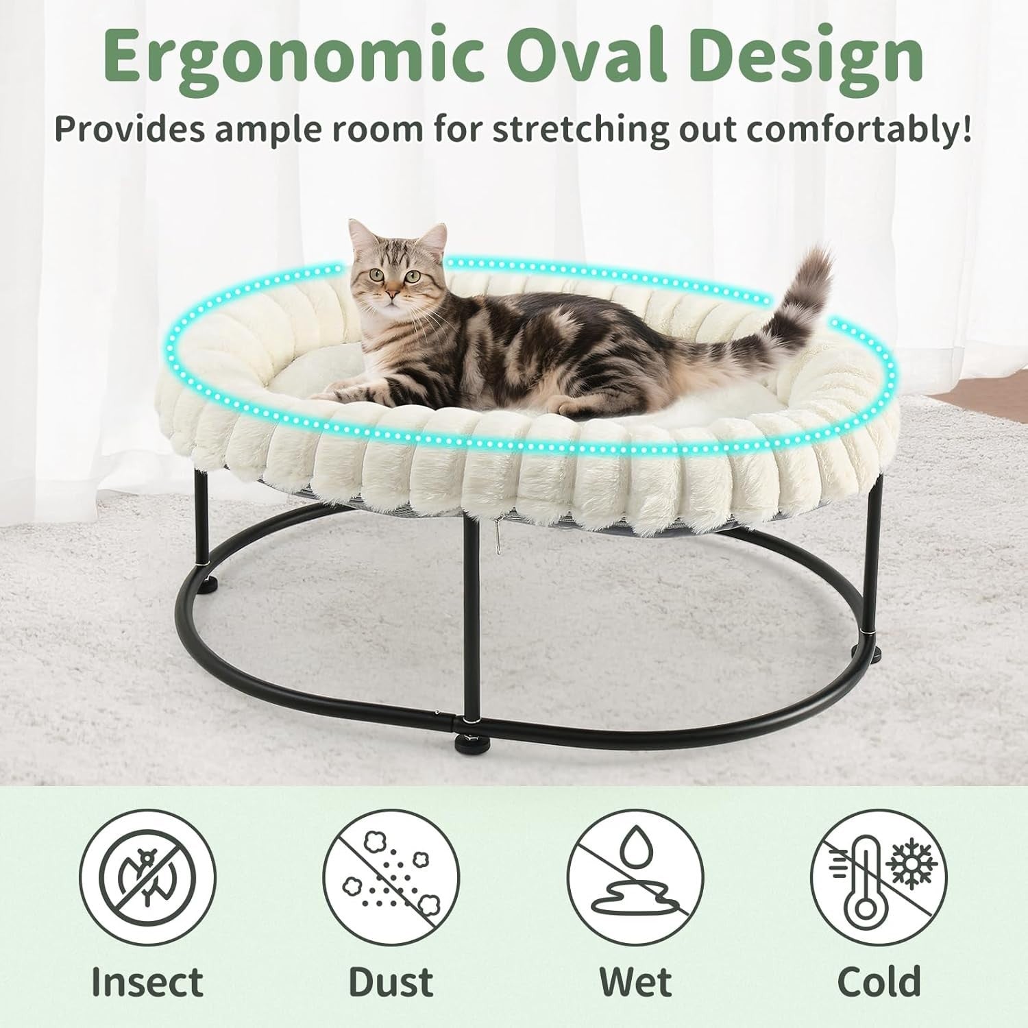 Raised Cat Bed Hammock Elevated Pet Sofa Metal Frame Washable Cushion