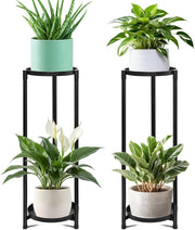 KHayRovies 2 Tier Tall Plant Stand Indoor, 2Pcs Black Corner Round Plant Stand