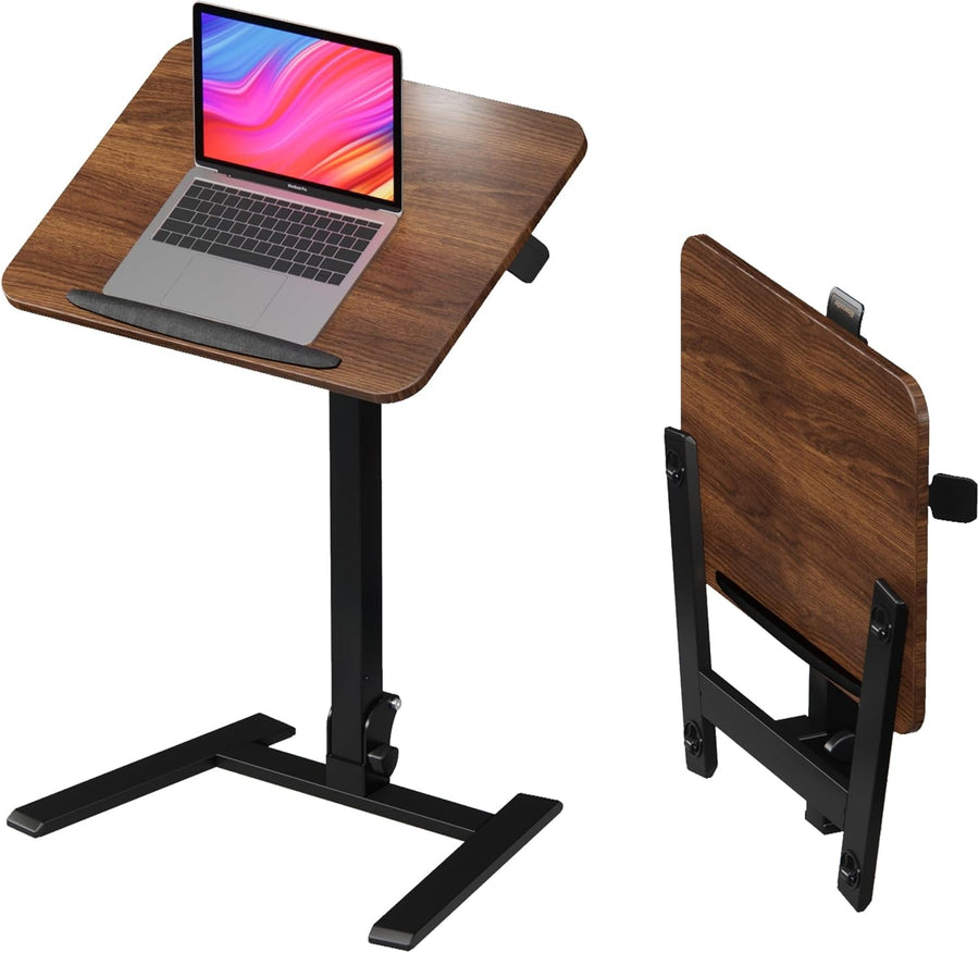 Folding Standing Laptop Desk Sit Stand Rolling Workstation Brown Wood