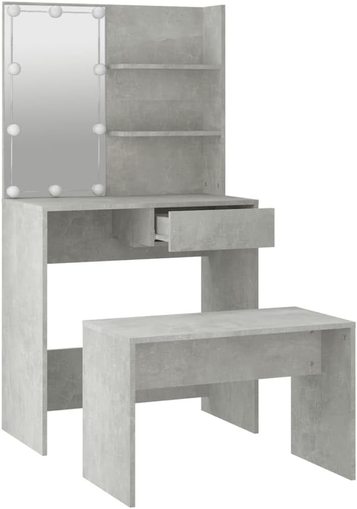 Modern Dressing Table Vanity Set Storage Mirror LED Lights Stool Bedroom Furnitu