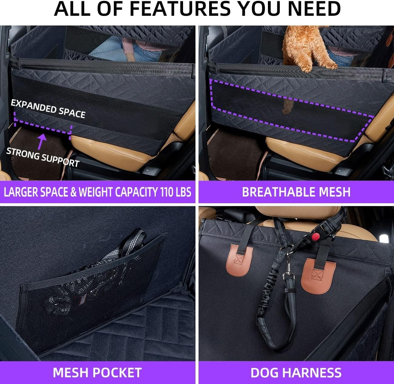 Large Dog Car Seat Rear Seat Cover Extendable Bed Platform 15kg