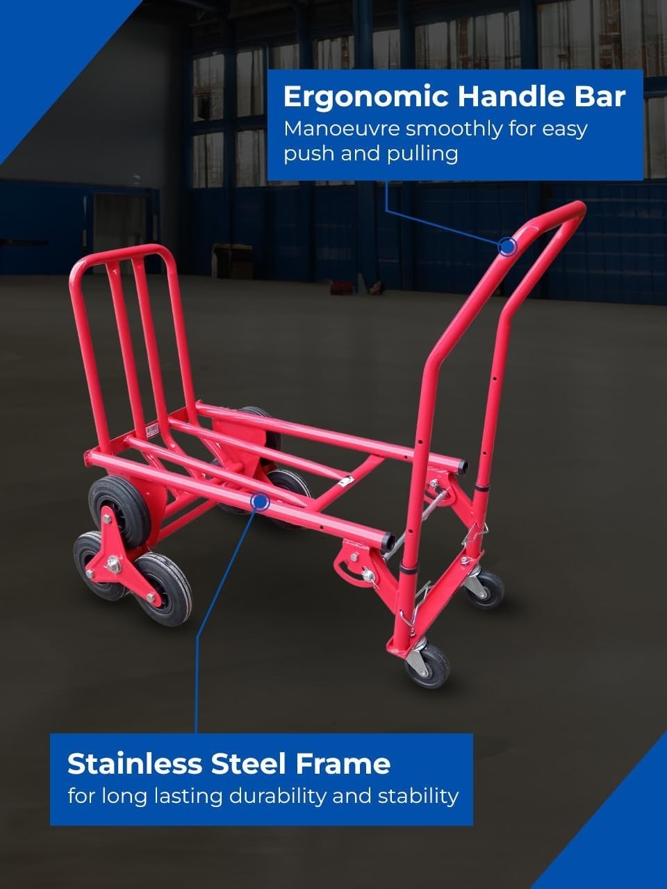 2 in 1 Stair Climbing Hand Truck 150kg Tri Wheel Sack Barrow Trolley