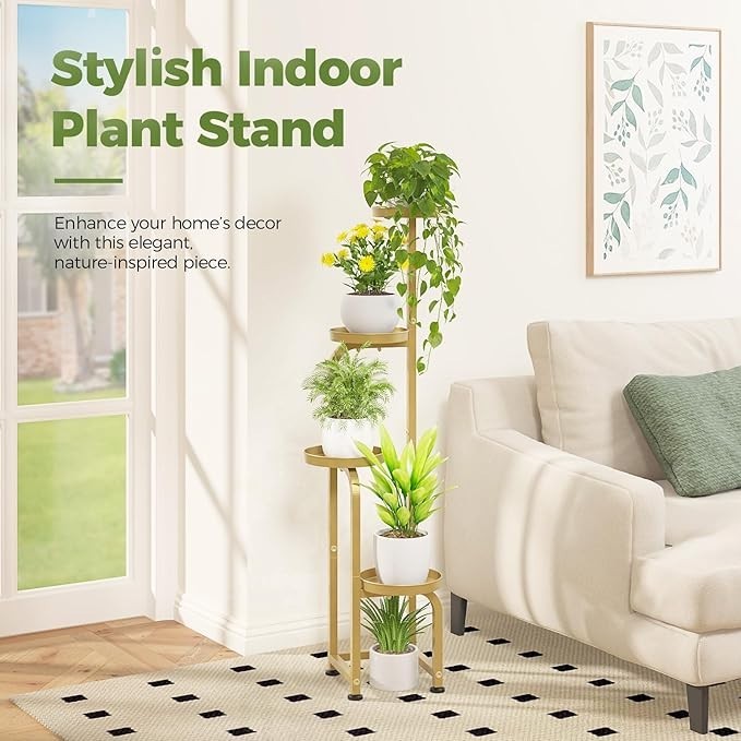 4 Tier Gold Metal Plant Stand Indoor Outdoor Spiral Tall Flower Shelf