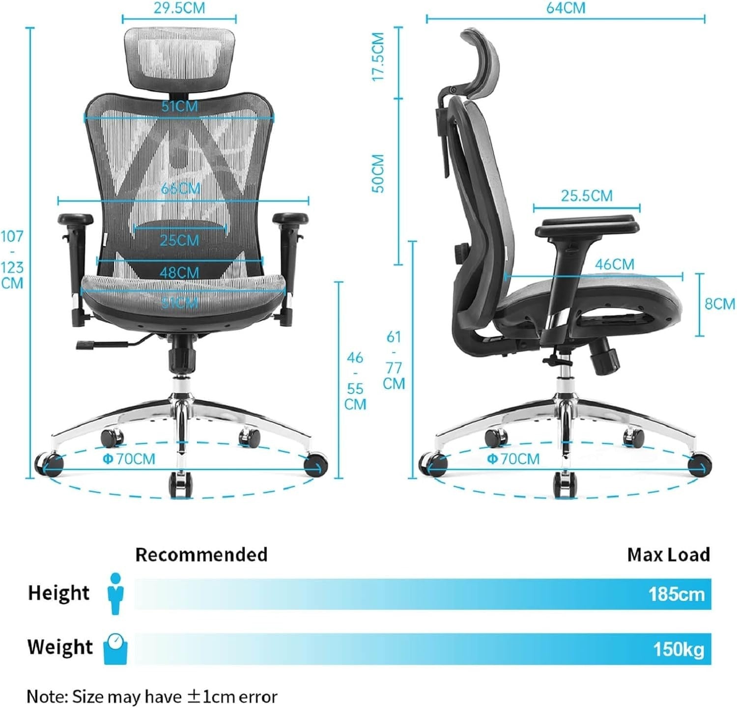 Ergonomic Office Chair Light Gray Mesh Back 3D Armrest Adjustable Headrest