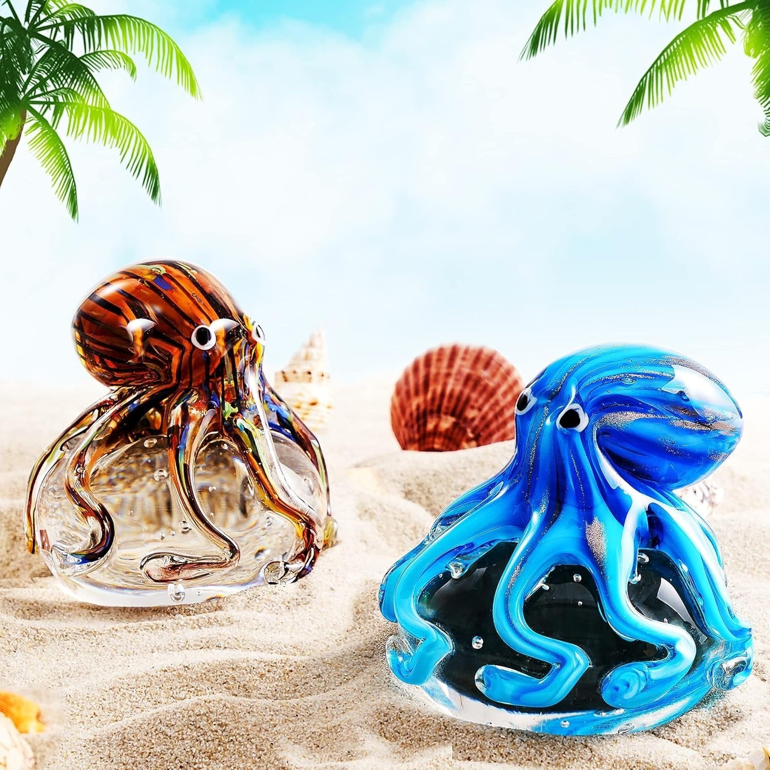 Hand Blown Glass Octopus Figurine • Colourful Sea Animal Ornament