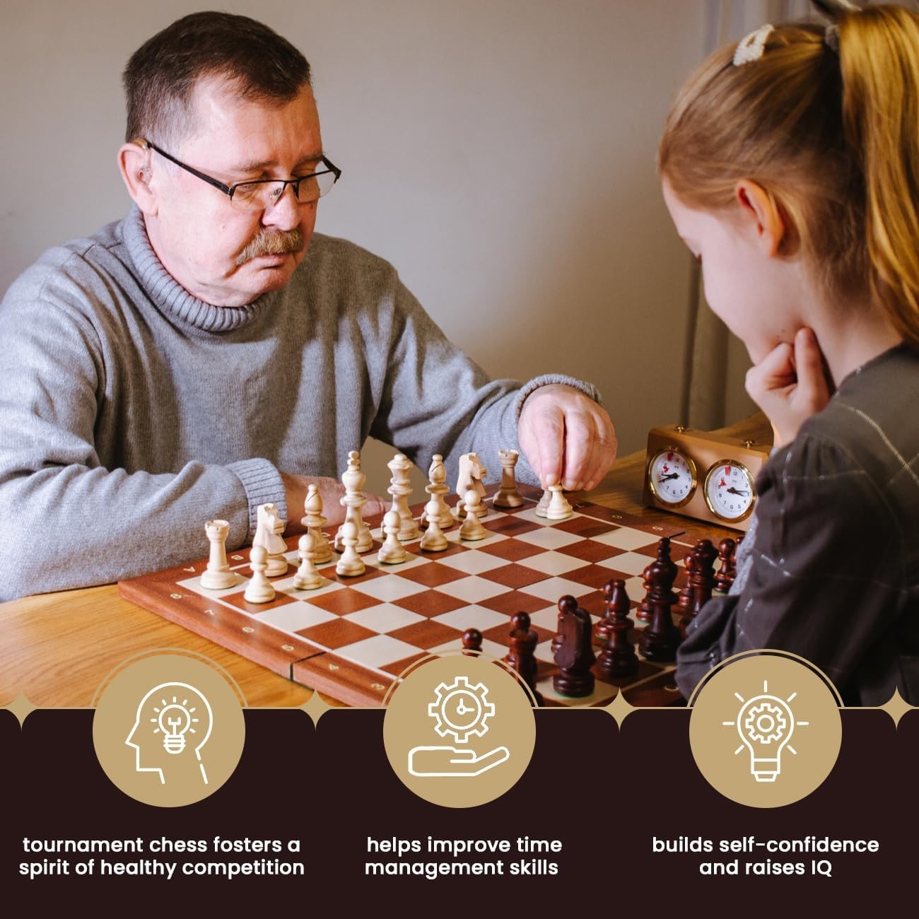 48cm Folding Wooden Chess Board – Professional Mahogany Inlaid Tournament Board