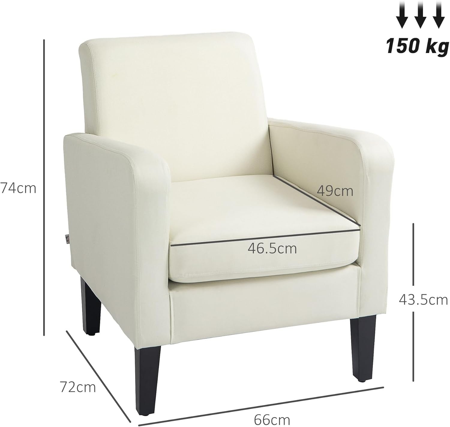Modern Linen Accent Armchair Spring Seat Wood Legs Cream