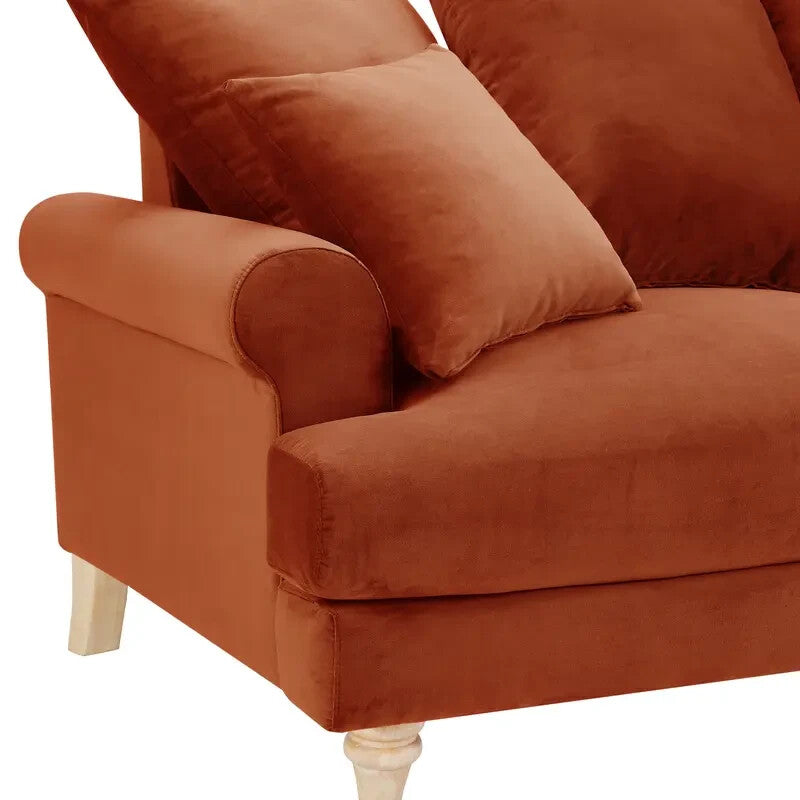 2 Seater Burnt Orange Velvet Sofa Scatter Back Cushions Deep Comfy Seat