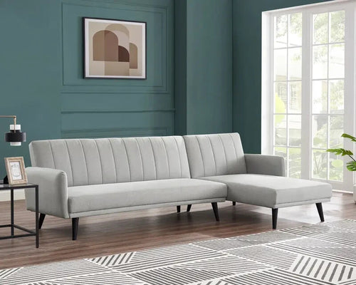 L Shape Sofa Bed Light Grey Fabric 3 Seater Clic Clac Modern Guest Couch