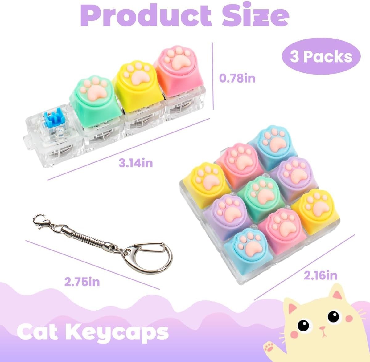 3pcs Colorful Keyboard Clicker Fidget Toy Stress Relief Keychain