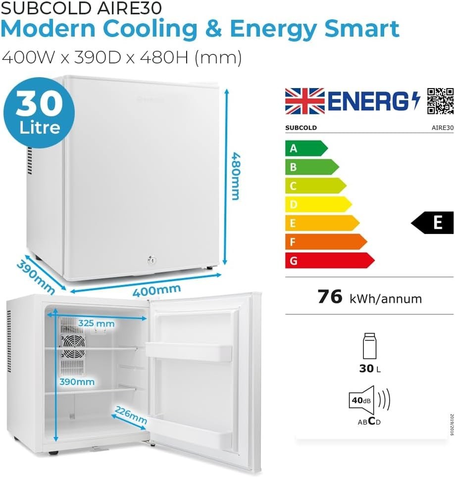 Mini Fridge 30L Compact Table Top Frost-Free LED Lockable White