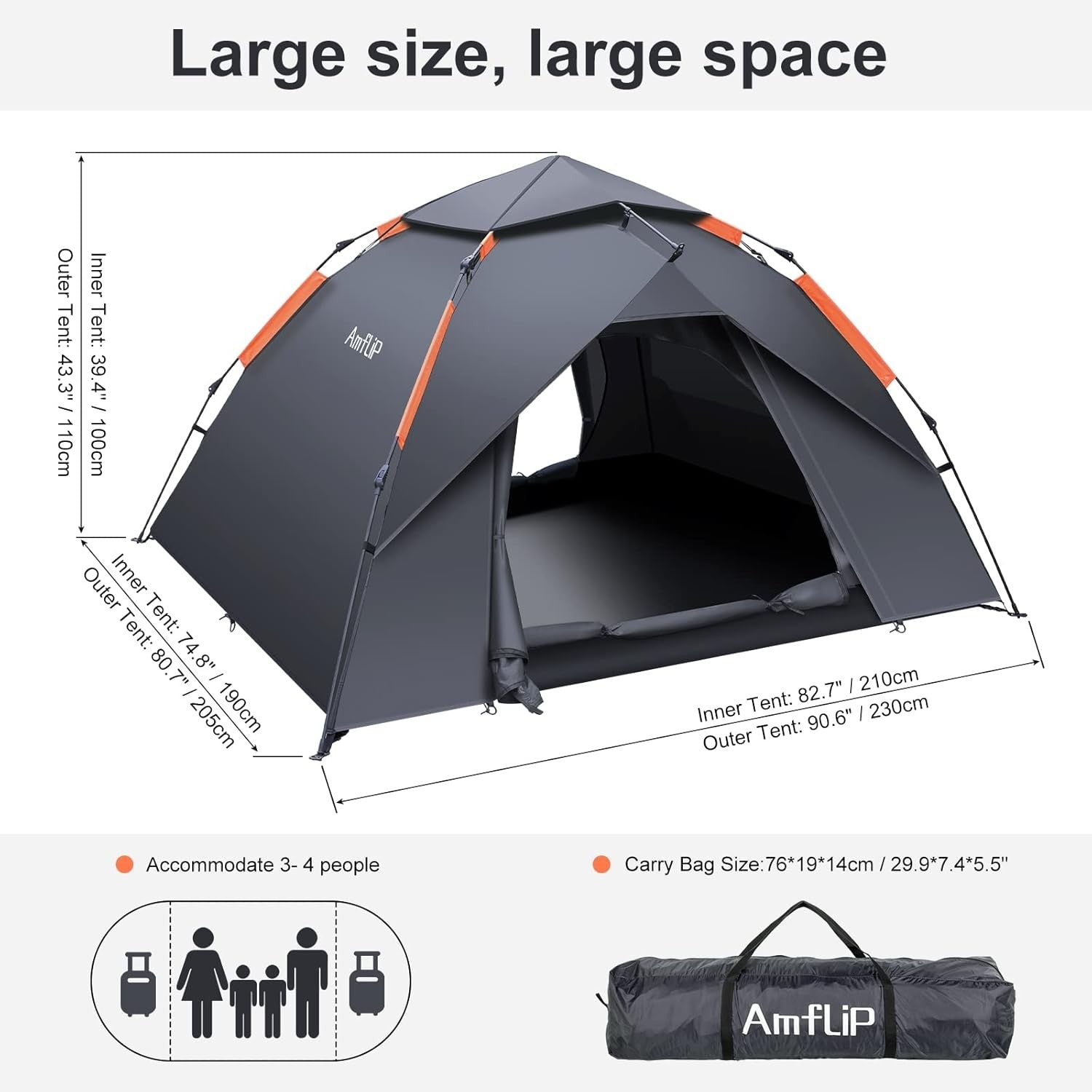 3 Man Automatic Pop Up Camping Tent 4 Season Waterproof