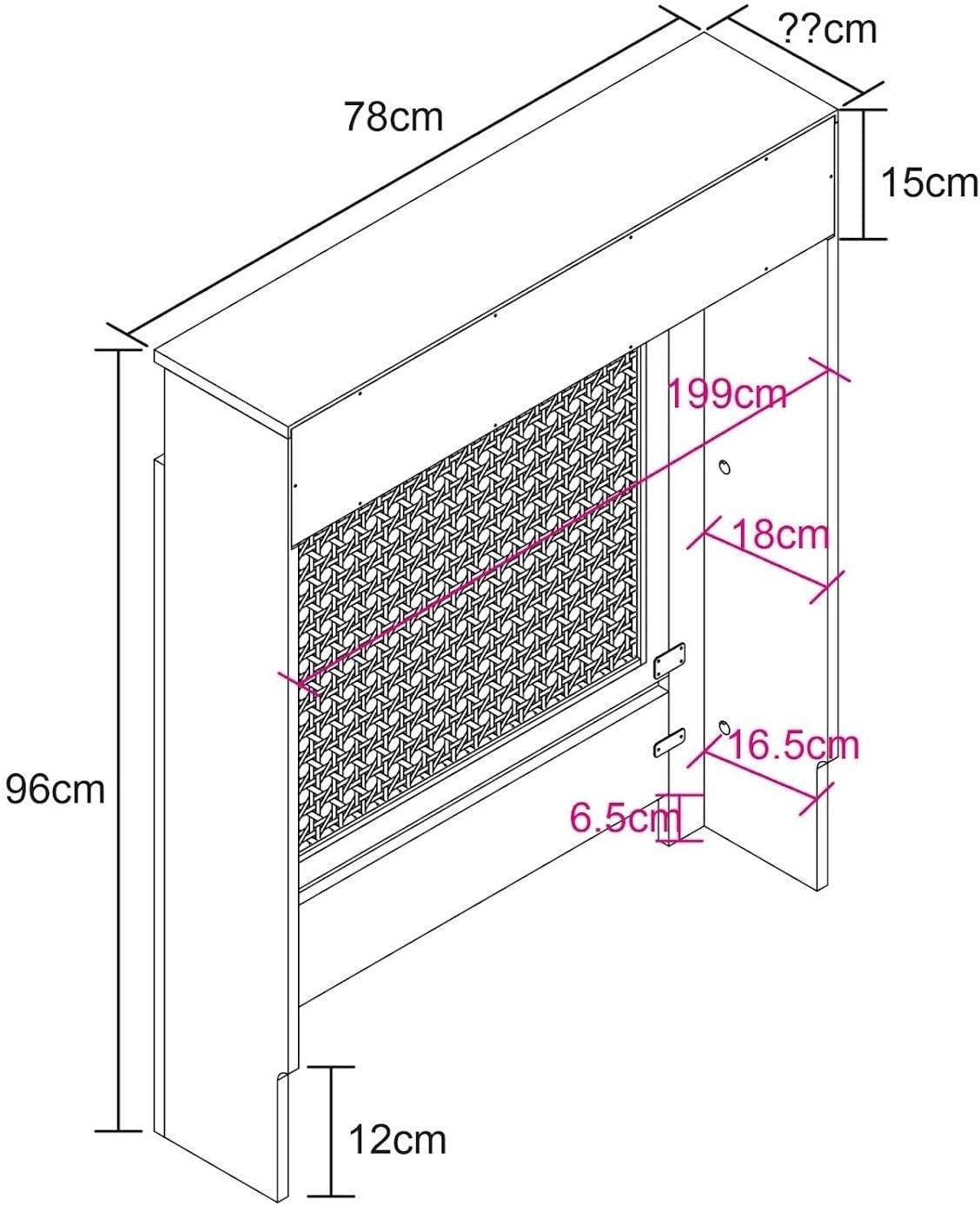 Black Radiator Cover Cabinet with Rattan Panels Storage Shelf & Drawers