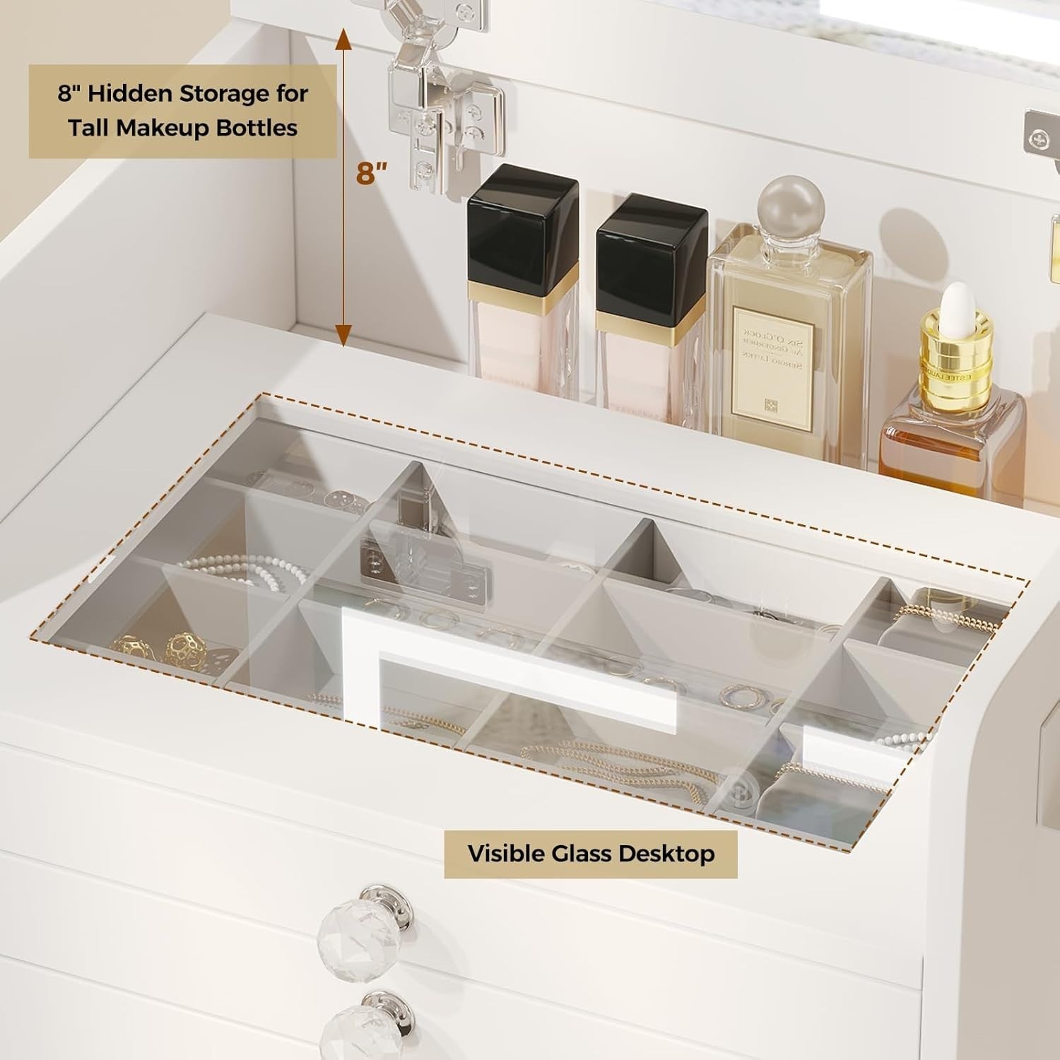 Vanity Makeup Desk Table Set 3-in-1 LED Mirror Computer Hidden Storage (77 chara