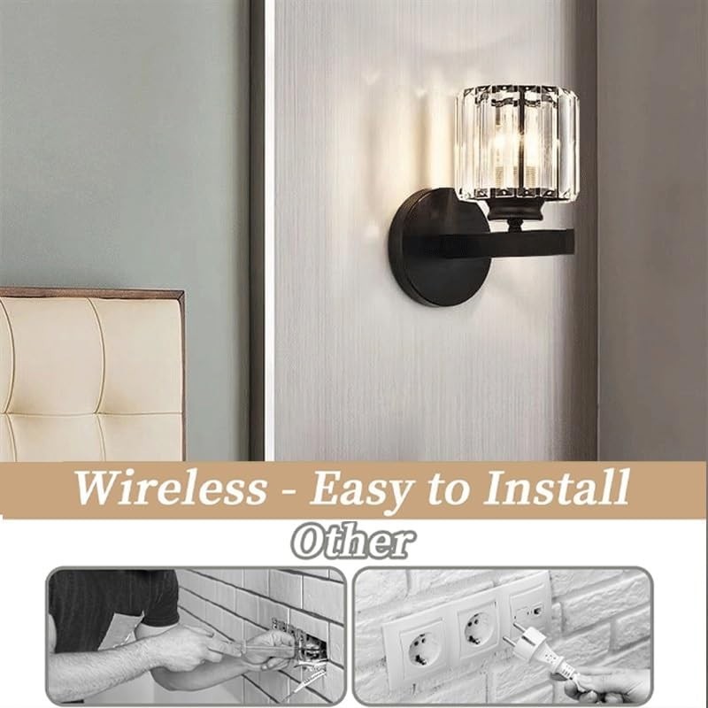 Cordless Black Glass Wall Sconces 2-Pack, Remote Dimmable Battery Lights
