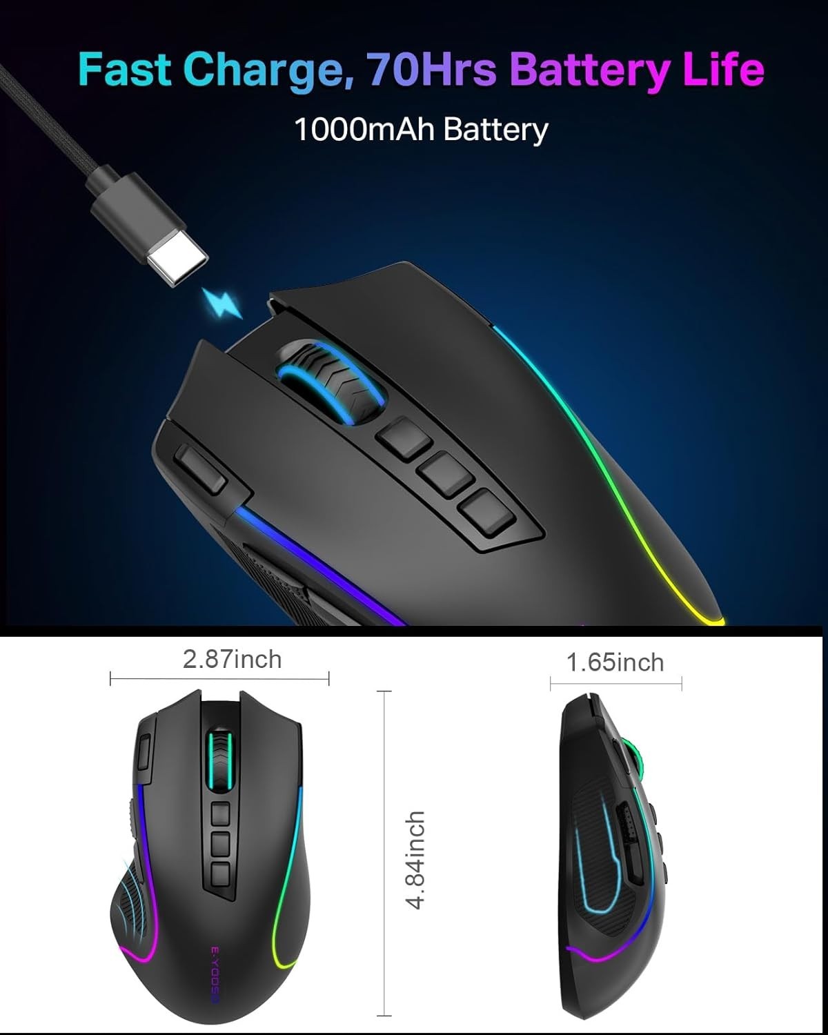 Wireless Gaming Mouse RGB 8000 DPI 9 Programmable Buttons Tri-Mode