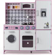 Large Wooden Kids Play Kitchen Pink White Lights Sounds Toy Set