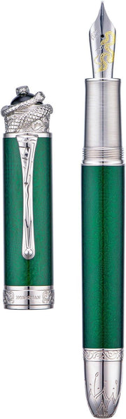 Emerald Green Piston Fountain Pen Fine Nib Snake Engraved Metal Gift Set
