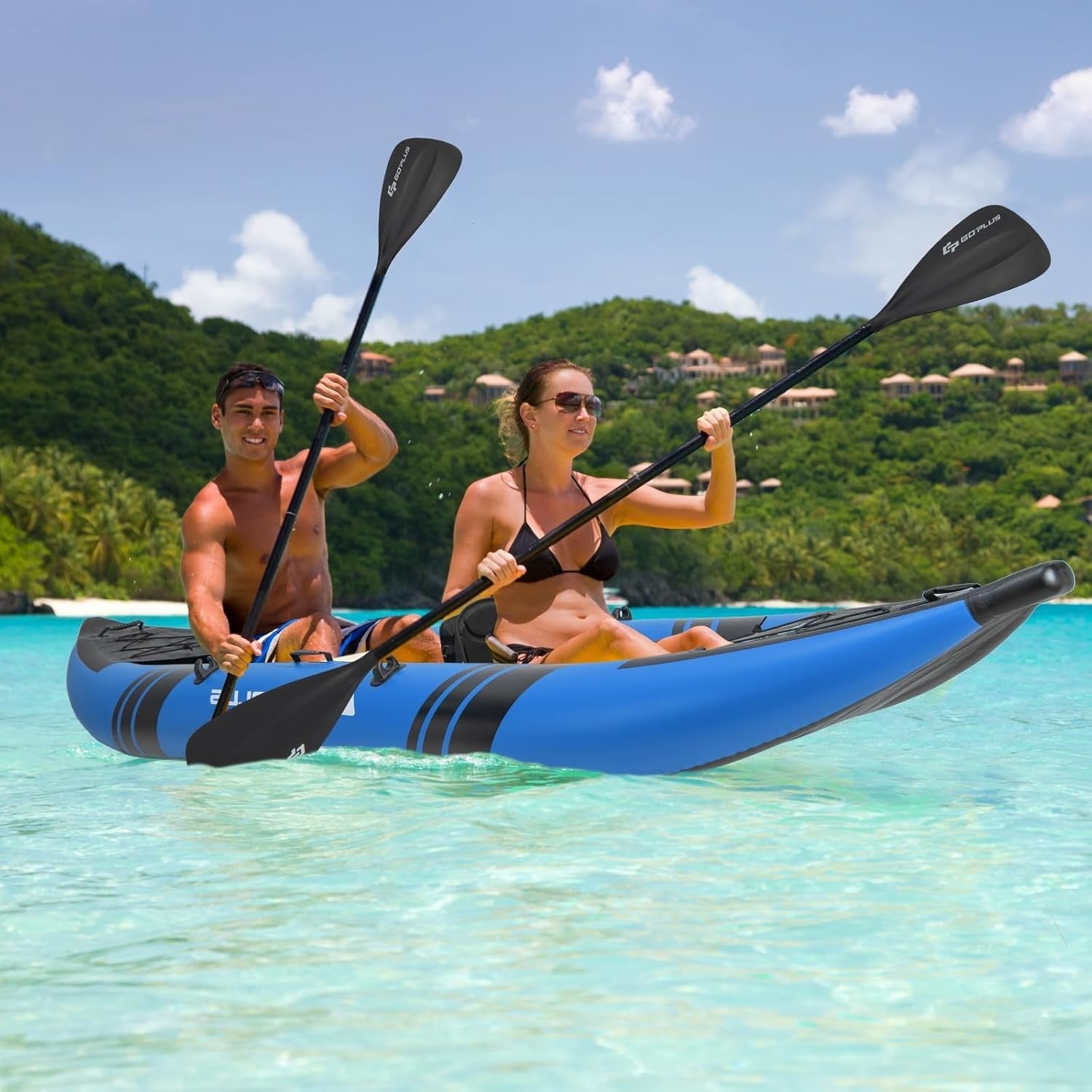 12.5FT Inflatable Kayak Set 2 Person Canoe w/ Oars Pump Seats