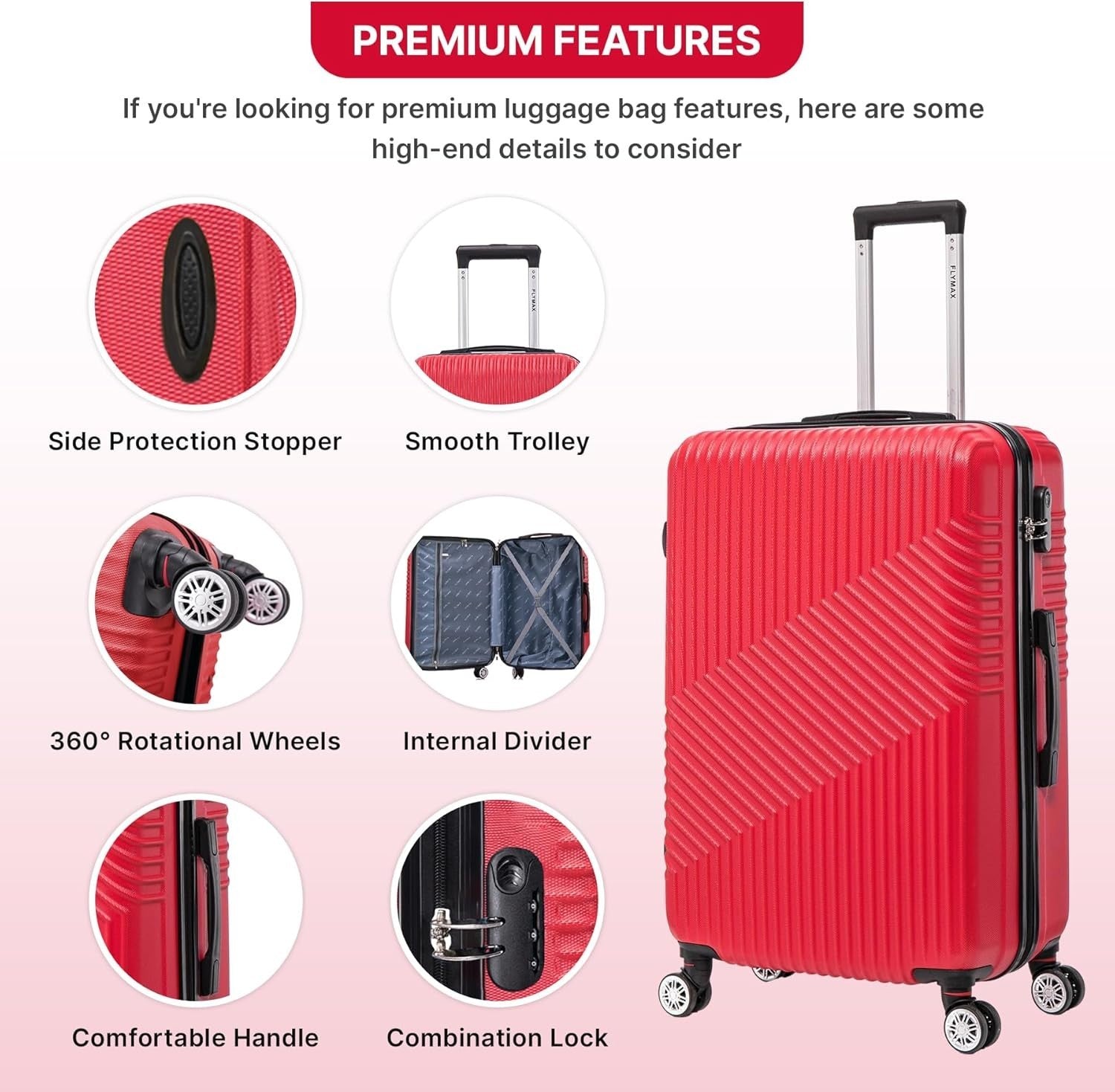 29'' Large Check In Suitcase Hard Shell Lightweight 4 Spinner Wheels Lock Red