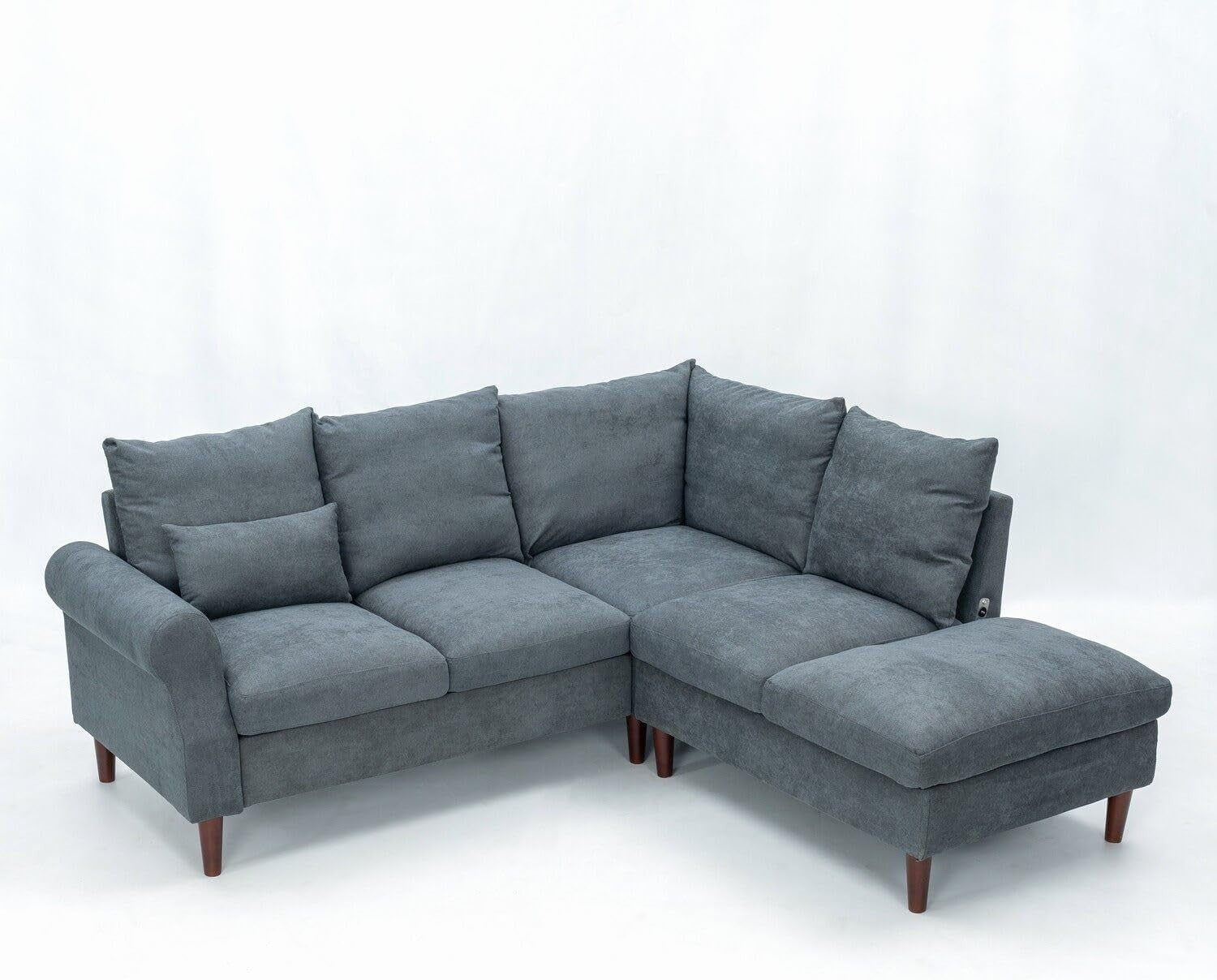 5 Seater Corner Sofa w/ Chaise & USB Port – Grey Linen, 200x195cm, Modern