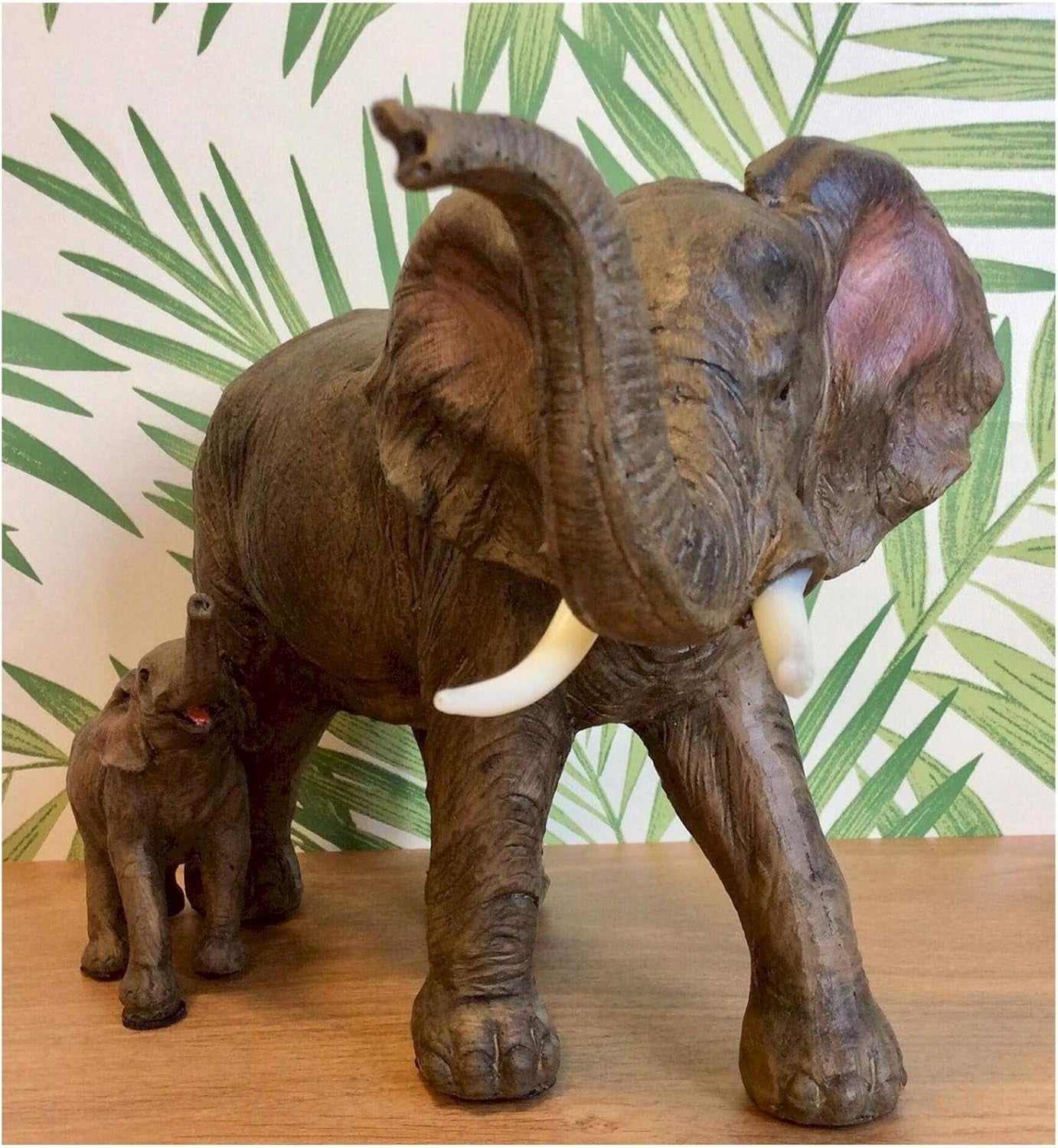Mother & Baby Elephant Ornament Hand-Painted Resin Figurine Wildlife Home Decor