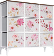 9 Drawer Pink Fabric Storage Chest, Metal Frame Dresser for Bedroom Nursery